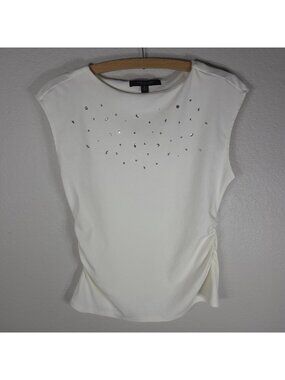 Marc New York Ivory Sleeveless Embellished Top Gathered Sides Size M
